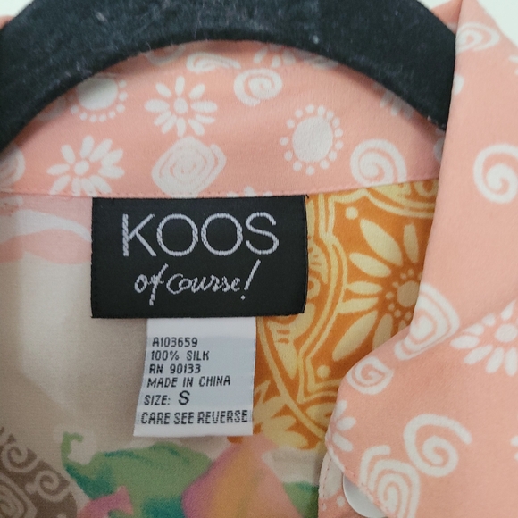 KOOS of Course 100% Silk Long Sleeve Buttondown Mixed Pattern Pastel Blouse - Picture 2 of 5